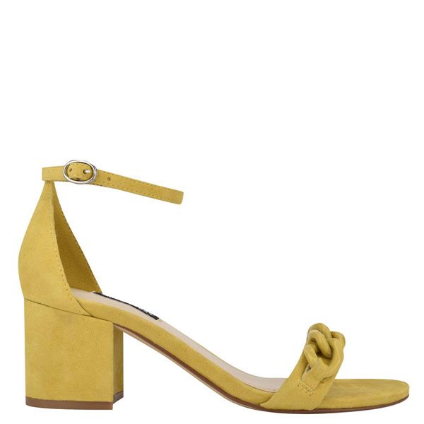 Nine West Kimba Ankle Strap Block Heel Yellow Heeled Sandals | South Africa 73K57-4M23